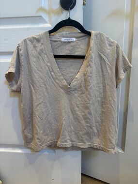 perfectwhitetee Neutral Beige V-Neck Short Sleeve Tee